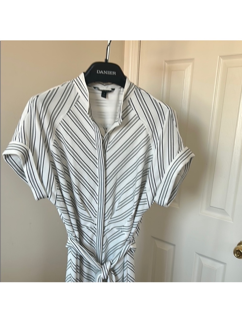 Ralph Lauren White Dress with Black Stripes and Tie Waist